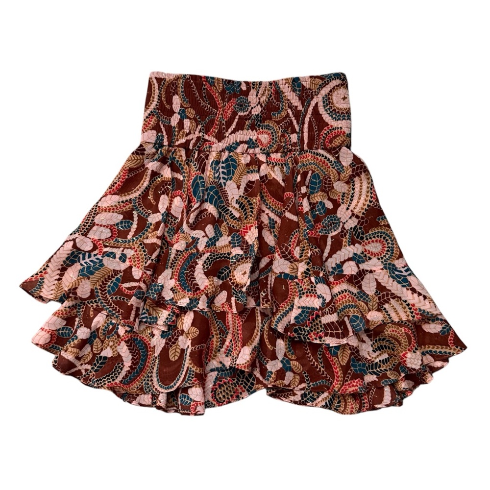 A.L.C. Vera Ruffles Silk Chiffon Floral Paisley Print Mini Skirt Maroon Size 2 - Picture 5 of 12